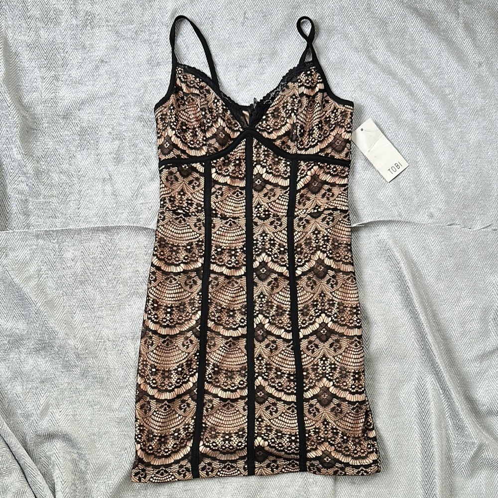 Tobi Lace Slip Dress in Nude and Black